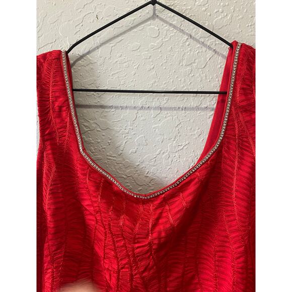 Nicole Miller Red Dressy Rinestone Top Sz L Datenight Valentine Romantic - Picture 2 of 8